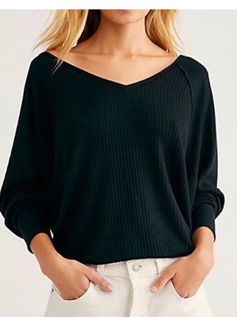Free People Santa Clara Over Sized Thermal Shirt Long Sleeve
Black Med